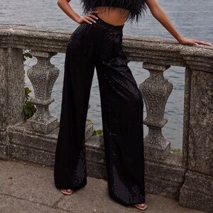 Alamour the Label Black Sequin Beaded Oberta Pants Wide Leg Sz. XS NWT!